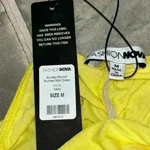 NWT yellow fashion nova Sunday brunch Ruched Midi Dress sz medium M - Picture 6 of 10